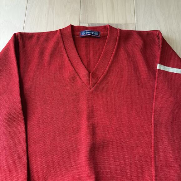 Vintage Spalding Sweater Small Red 60s Wool Pullover V Neck Made in USA - Picture 3 of 10